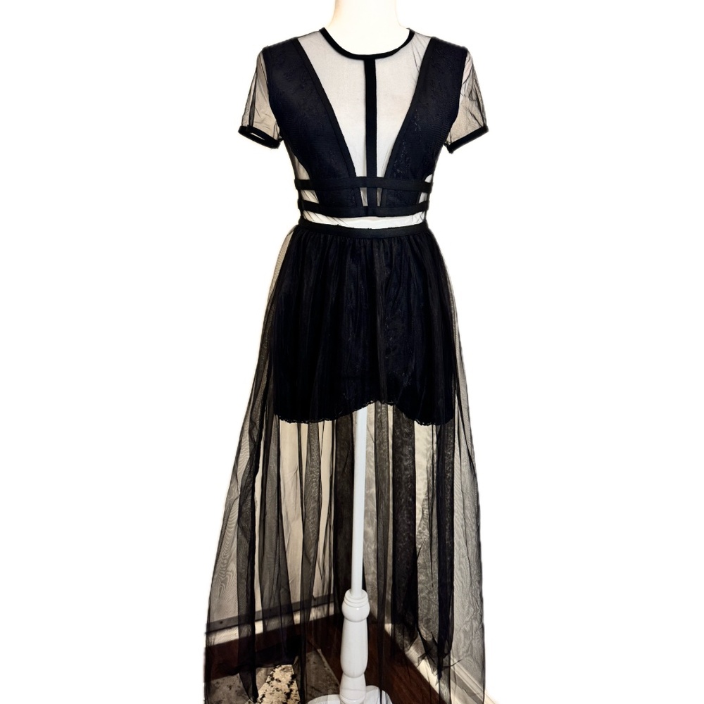 Wolddress, Wednesday Addams, Black Mesh Panel Dress, With Jumpsuit, Size M